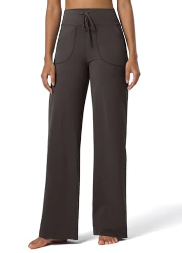 Willit Women's Wide Leg Pants Yoga Pants with Pockets High Waist Stretch Casual Lounge Comfy Pants 29" Coffee XL