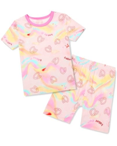 babee Reshinee Bamboo Viscose Toddler Girls Kids Short Sleeve Pajamas 3-4T Years Pink Aurora Summer Cool Soft 2pcs Set Pjs Pyjamas Jammies