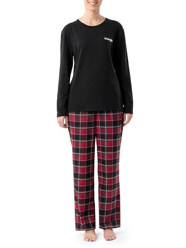 Wrangler Women's Jersey Top and Flannel Pant Sleep Pajama Set, Black/Merry Plaid, 2X