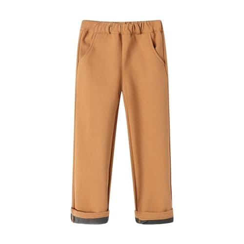 Mud Kingdom Toddler Boys Fleece Skinny Chino Pants Elastic Waist Casual Warm Winter Fashion Cargo Caramel Brown 3T Plain