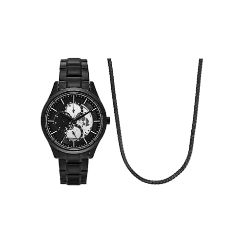 Armani Exchange A|X Men's Multifunction Analog Watch, Black Necklace Gift Set Stainless Steel Watches for Men