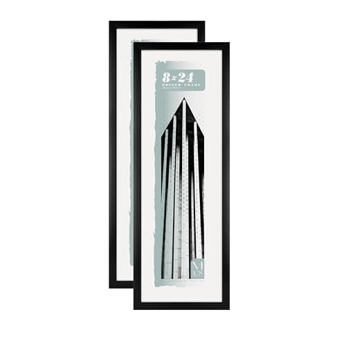 MCS Foundation 8x24 Poster Frame Traditional Black, Vertical & Horizontal Wall Hanging Large Picture Frame for Photos, Posters & Art Prints (2-Pack)