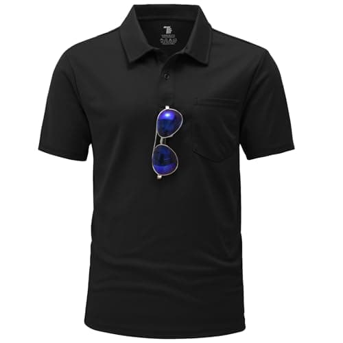 BGOWATU Men's Polo Shirts Short Sleeve Collared Outdoor Sports Tennis Shirts Quick Dry Golf Shirt with Pocket Black 2X