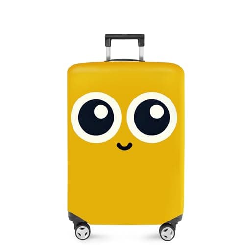 ANNA QUEEN Cute Smiley Face Luggage Cover, Yellow Cartoon Suitcase Protector with Big Eyes Design, Stretchable, Washable Travel Cover for 24-26 Inch Luggage