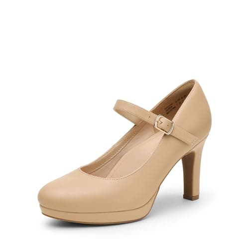 DREAM PAIRS Women's Pumps Close Toe Classic High Heels Round Toe Comfortable Low Platform Mary Jane Dress Shoes,Size 6.5,Nude,SDPU2425W