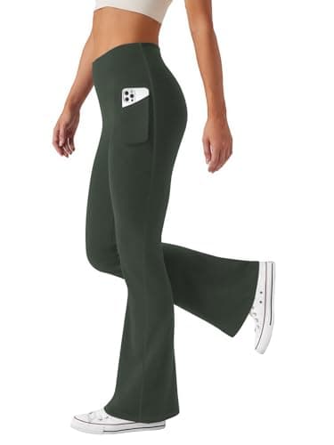JEKAOYI Womens Flare Yoga Pants High Waist Bootcut Leggings Dark Green