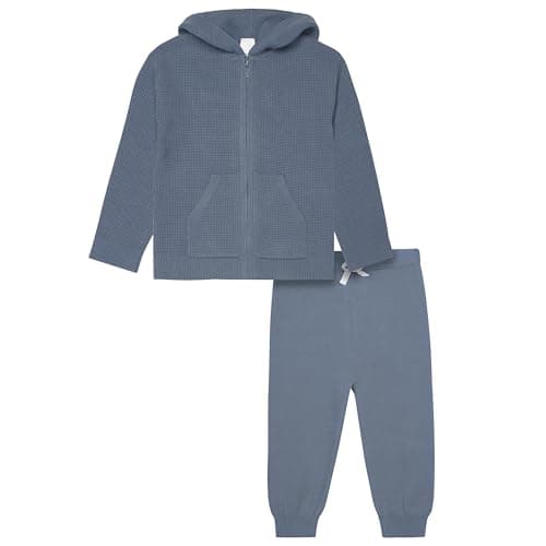 Modern Moments by Gerber Baby Boys' Hooded Sweater Knit Jacket & Jogger, Blue, 12 Months