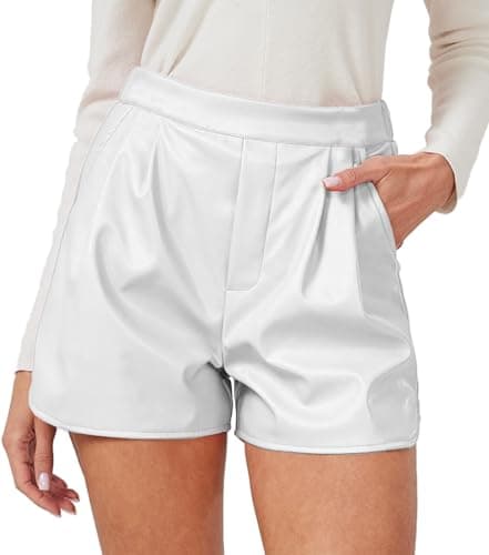 Neecan Faux Leather Shorts for Women High Waisted Wide Leg Pleated Casual Dressy with Pockets White Medium