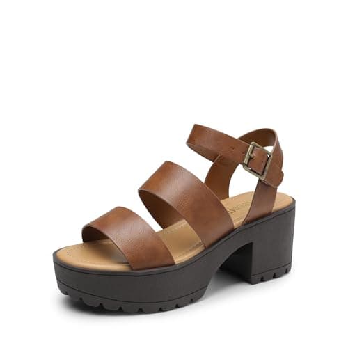 DREAM PAIRS Platform Heels for Women Lightweight Chunky Open Toe Stylish Comfortable Fisherman Sandals with Adjustable Ankle Strap,Size 6.5,Brown,SDHS2429W