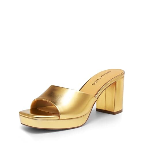 DREAM PAIRS Women's Platform Block Heel Mule Sandals, Square Toe Ankle Strap Slip On Comfortable Heeled Sandals for Party Wedding Shoes,Size 6.5,Gold,SDHS25006W