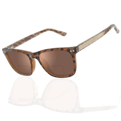 Epavouos Bifocal Reading Sunglasses Men Clear Top Acetate Frame Sun Readers with Metal Core Wire UV Protection Spring Hinge Tortoise 1.25