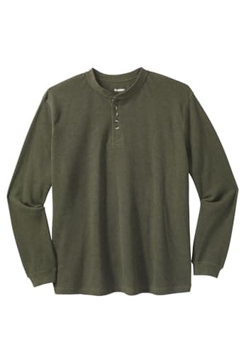 KingSize Men's Big & Tall Waffle-Knit Thermal Henley Tee - Big - 9XL, Heather Olive Long Underwear Top