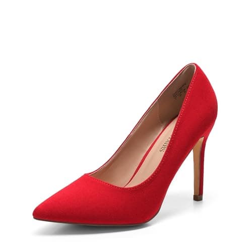 DREAM PAIRS Women's Closed Toe High Heels Dress Pointed Toe Wedding Pump Shoes,Size 5.5,Red/Suede