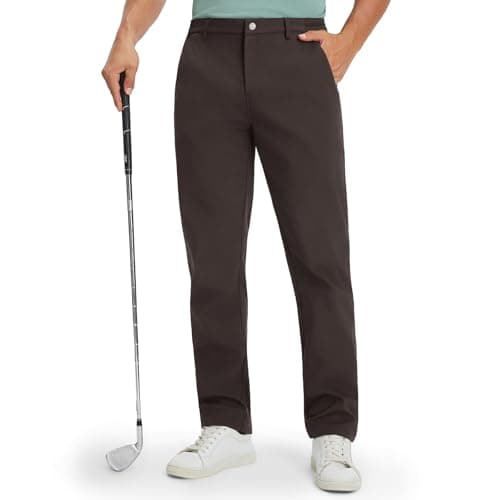 M MAELREG Men's Fleece Lined Pants 30"/32"/34" Winter Warm Golf Work Mens Dress Pants Water Resistant for Casual with Pockets Coffee Brown