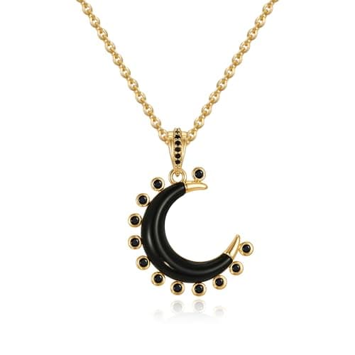 MTMY Gold Moon Pendant Necklace for Women,14K Gold Plated Dainty Chain Crescent Moon Sun Star Necklace Jewelry (moon-black)