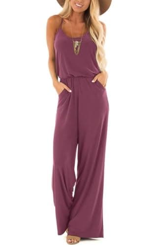 Lacozy Women Summer Casual Loose Sleeveless Tank Top Elastic Waist Loose Jumpsuit Rompers Purple Red XL