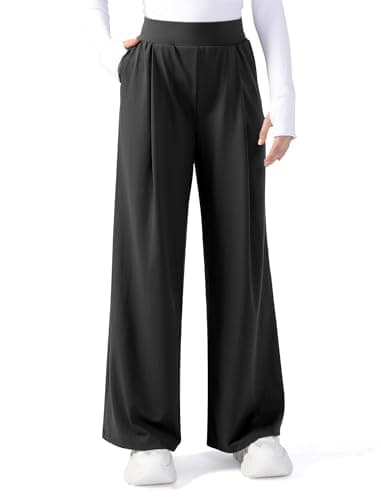JOYCATCH Womens Wide Leg Yoga Dress Pants Buttery Soft High Waist Casual Pants Pull On Work Trousers Black
