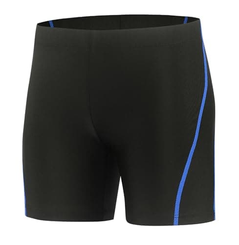 Xioker Boy Square Legs Swim Jammer with UPF50+,Youth Boy Jammer Swimming Shorts for Training(Dark Blue Line Square L)