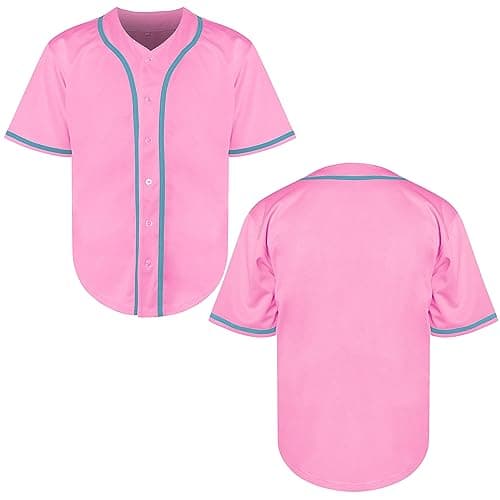MESOSPERO Mens Blank Plain Baseball Jersey, Button Down Shirts Sports Hip Hop Hipster Jersey S-3XL(Blank Pink,3X-Large)