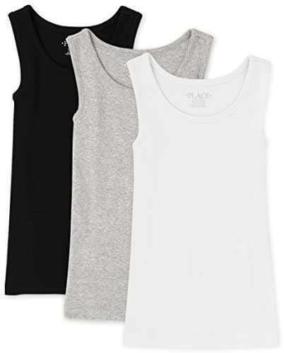 The Children's Place Girl's Basic Rib Tank, Black/Heather Gray/White, Small