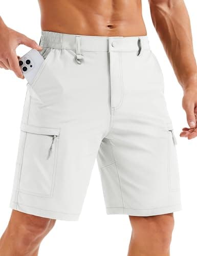 MAGCOMSEN Mens White Shorts Cargo Hiking Lightweight Quick Dry Water Resistant 10" Golf Shorts Workout Fishing Casual, 30