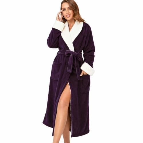 RONGTAI Womens Plush Long Robe,Luxury Warm Bathrobe with Pockets