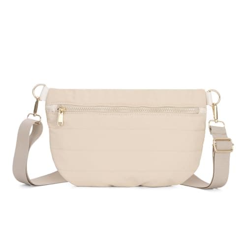 Oweisong Puffer Crossbody Bags for Women Small Puffy Fanny Packs Quilted Shoulder Handbag Bum Belt Bag Sling Purse