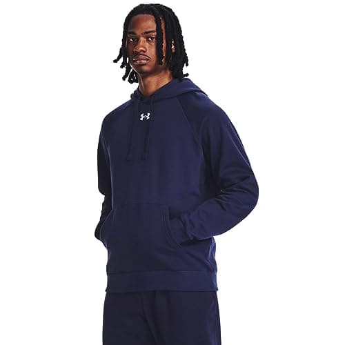 Under Armour Men's Rival Fleece Hoodie, (410) Midnight Navy / / White, Small Tall