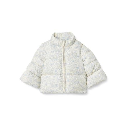 Amazon Essentials x Sofia Grainge Baby Girls' Taffeta Puffer Jacket, Ivory Blue Outlined Blooms, 24 Months