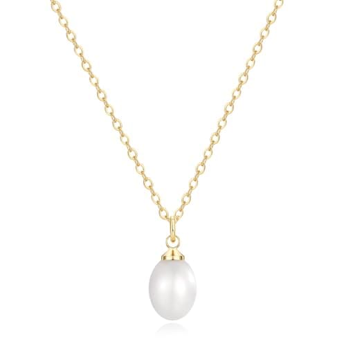 Sargetou Pearl Necklace for Women,14k Gold Plated Waterproof Cute Dainty Choker Necklace Drop Vintage Single Pearl Chain Trendy Jewelry Fashion Gift
