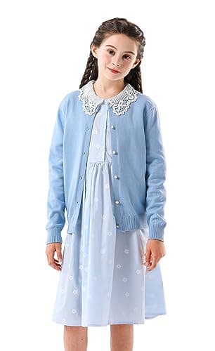 SMILING PINKER Girls Cardigan Sweater School Uniforms Button Long Sleeve Knit Tops (Light Blue,3-4T)