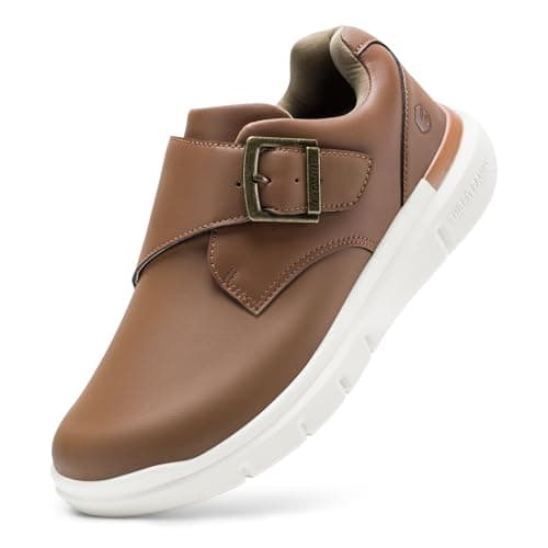 FitVille Extra Wide Walking Shoes for Men Diabetic Swollen Feet Wide Comfortable Casual Dress Shoes for Men with Adjustable Strap Brown