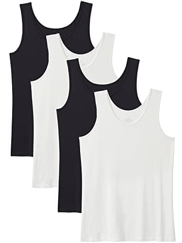 Knuffnee Basic Tank Tops for Women Undershirt Sleeveless Layering Tank Top 4 Pack Black/White/Black/White XL