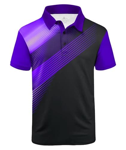 ZITY Mens Golf Shirt Short Sleeve Sport Moisture Wicking Performance Print Golf Polo Shirts for Men Collared Casual T-Shirt Black Violet X-Large