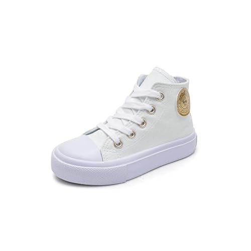 OPOEE Boys & Girls High Top zipper Kids' Espadrcanvas Shoes Back-to-School Season Little White Shoes Teen Classic Kids' Sneakers Tennis Shoes Baby Skate Shoes (9053 White, Toddler, Women, 8.5, Numeric, US Footwear Size System, Medium)