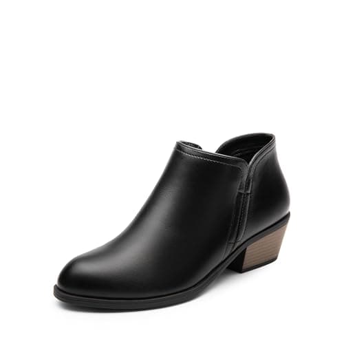 DREAM PAIRS Women's Ankle Boots Low Chunky Heel Comfortable Short Fall Booties Shoes,Size 7.5,Black-Pu,SDAB2433W