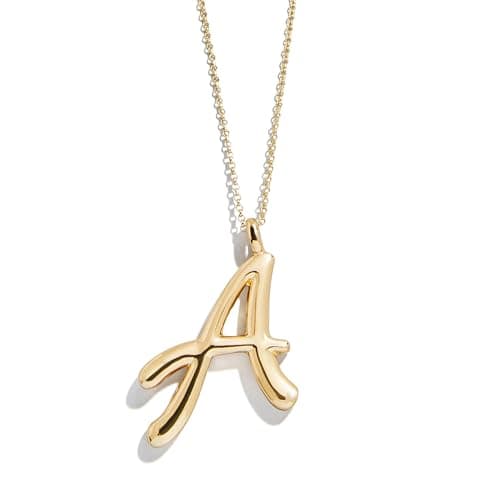 BaubleBar Gwen Gold Signature Initial Necklace - Jewelry for Women - Classic Script Pendant Letter Necklace - Gold Plated Brass & Zinc - Hypoallergenic Gold Chain - 20 Inch + 3" Extender, Letter A