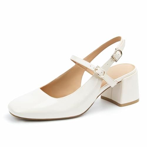 AprCoco Womens Mary Jane Chunky Low Heels Pumps Square Toe Buckle Strap Wedding Party Dress Shoes,Size 07,Beige