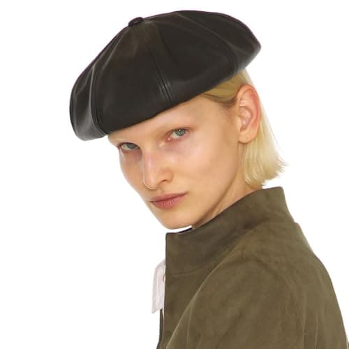 UNDERCONTROL Artificial Leather French Artist Painter Classic Castro Size Adjustable Stylish Beret Hat Unisex Hunting Cap Korea (Leather Black)