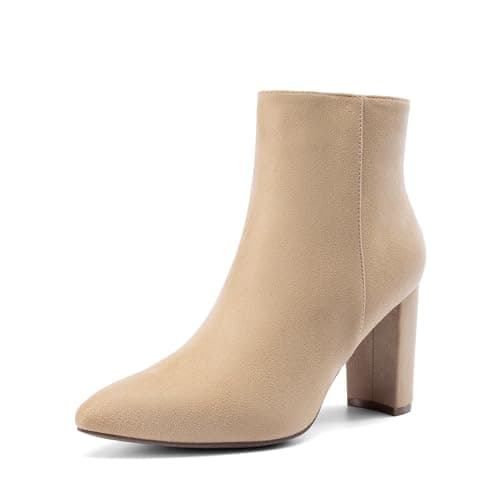 DREAM PAIRS Women's Chunky Heel Ankle Booties Pointed Toe Short Boots,Size 5.5,Nude,SIANNA-1