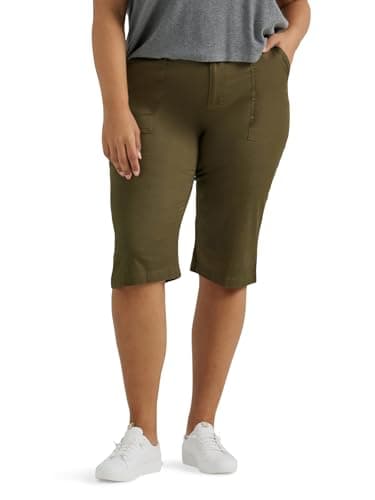 Lee Women's Plus Size Ultra Lux Comfort with Flex-to-Go Utility Skimmer Capri Pant Olive Night 20 Plus