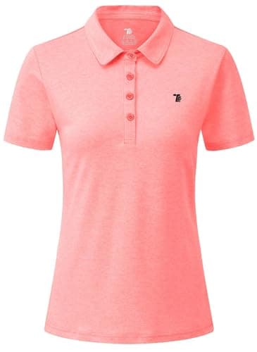 Rdruko Women's Golf Polo Shirts Short Sleeve Moisture Wicking Dry Fit Lightweight Tennis Sports Casual Collared T Shirts(Fluorescent Pink, US L)