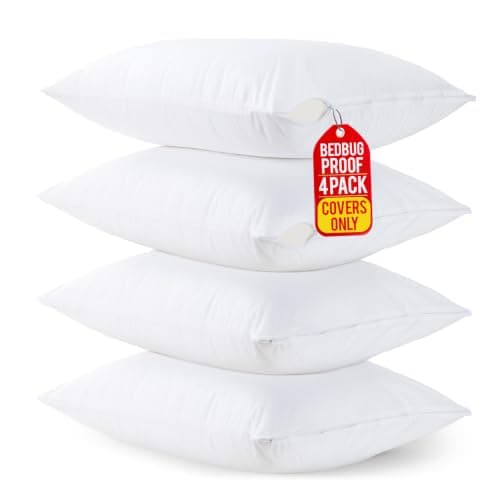 Set of 4 Pillow Protectors with Zipper King Size, Bed Bug and Dust Mite Proof Pillow Covers, Ultra Soft Pillow Encasements, Moisture Wicking and Waterproof Pillow Cases by Utopia Bedding (White)