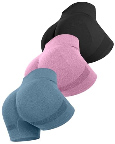 ATHVOTAR Workout Gym Biker Shorts Women: High Waisted Seamless Sports Running Butt Lifting Shorts Sets Black/Pink/Blue M
