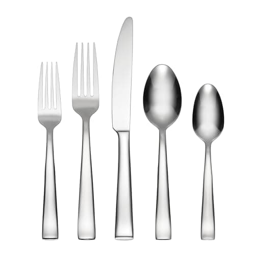 Oneida Silverware Set, Monolith 20-Piece Everyday Flatware Set, Service For 4, 18/0 Stainless Steel, Knives Spoons And Forks Sets, Dishwasher Safe, Home And Kitchen Utensils (Silver, 20 Piece)