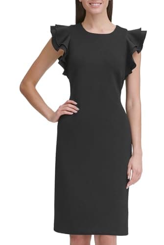 Tommy Hilfiger Women's Flutter Sleeve Scuba Dress , Black , 8