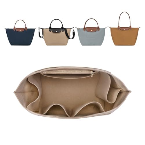 ZTUJO Purse Organizer Insert For Longchamp Le Pliage, Premium Felt Longchamp Purse Organizer Insert Small Medium Large, Tote Organizer Insert (Beige, Large For Top Handle M And Shoulder Bag L)