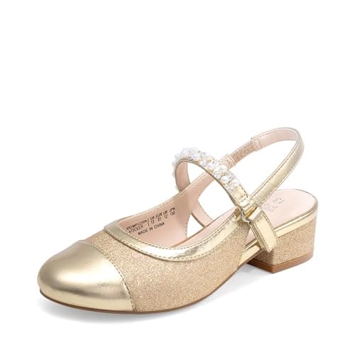 DREAM PAIRS Girls Dress Shoes, Chic Cap Toe Glittery Upper, 1.18-Inch Heels, Hook-and-Loop Closure, Latex Insole, Non-Slip Outsole, Wedding Birthday Party, Size 11 Little Kid,Gold,KKUMPU2504