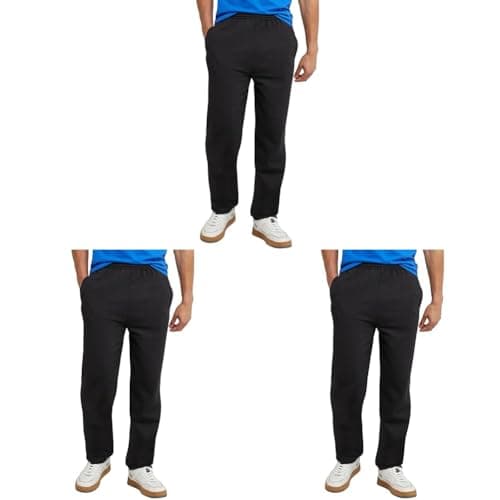 Hanes Men's EcoSmart Open Leg Pant with Pockets, Black, M (Pack of 3)