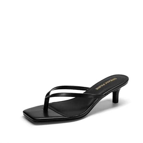 DREAM PAIRS Kitten Heels for Women Flip Flop Low Heels Square Open Toe Sandals Thong 1.97 Inch Heeled Sandals for Summer Vocation,Size 6.5,Black,SDHS25001W
